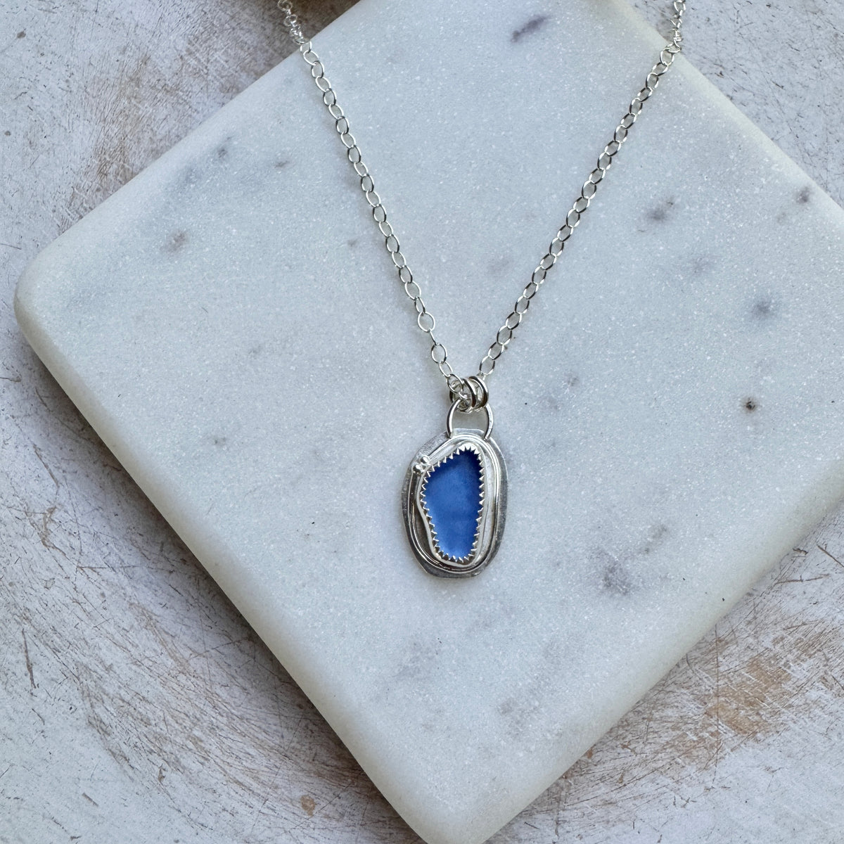 Cornflower Blue Sea Glass Necklace