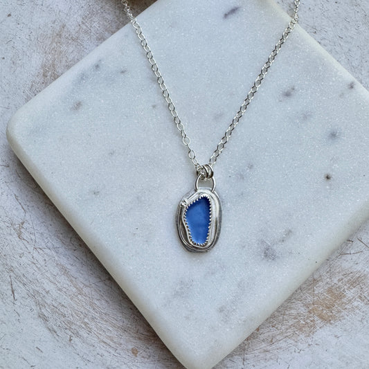 Cornflower Blue Sea Glass Necklace