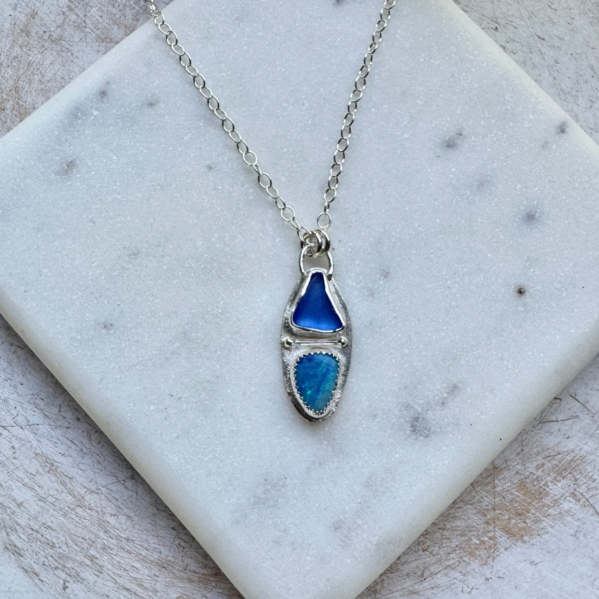 Cornflower Sea Glass & Blue Opal Necklace