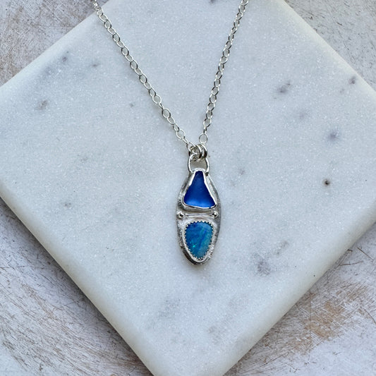 Cornflower Sea Glass & Blue Opal Necklace
