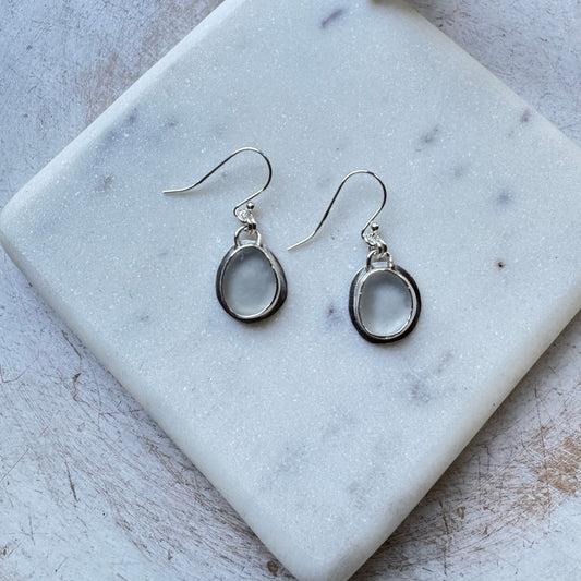 White Sea Glass Bezel Set Earrings