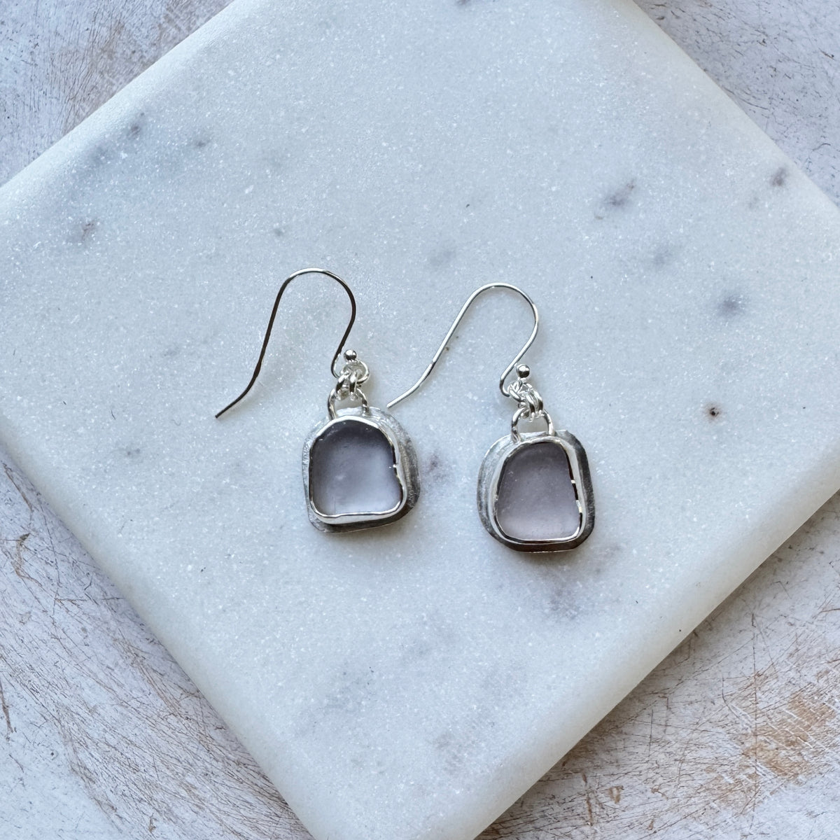 Lavender Sea Glass Bezel Set Earrings