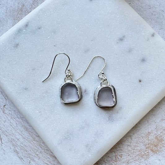 Lavender Sea Glass Bezel Set Earrings