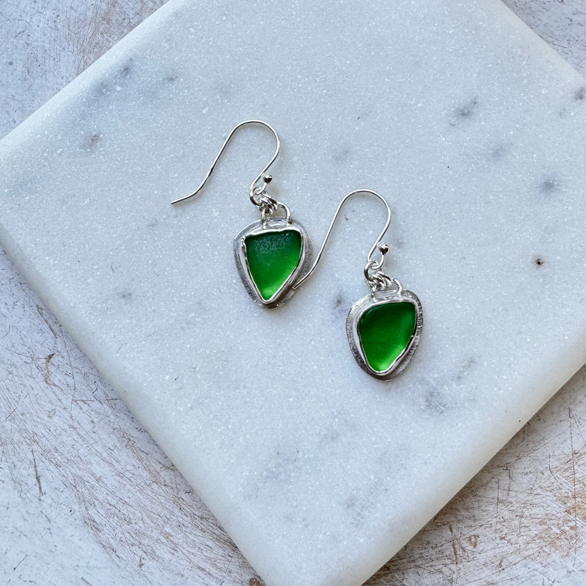 Kelly Green Sea Glass Bezel Set Earrings