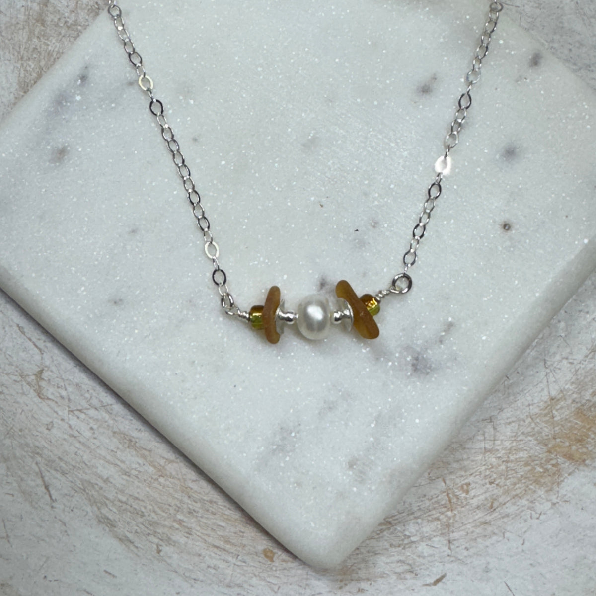 Honey Sea Glass & Pearl Necklace