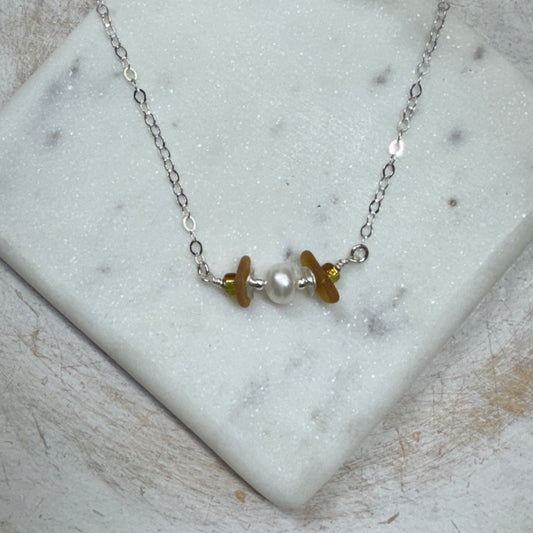 Honey Sea Glass & Pearl Necklace