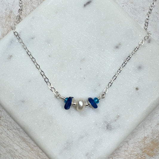Cobalt Sea Glass & Pearl Necklace