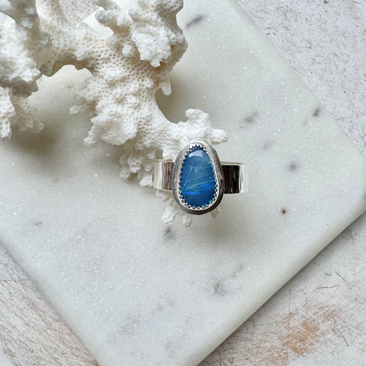 Australian Blue Opal Silver Ring