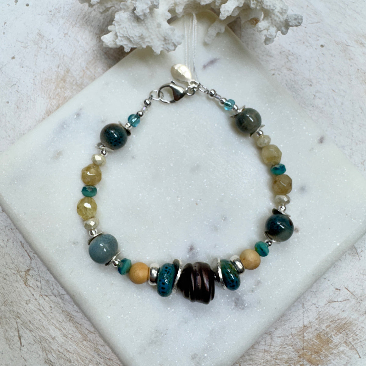Mixed Gemstone & Pottery Bracelet