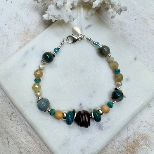 Mixed Gemstone & Pottery Bracelet
