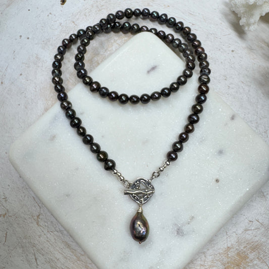Peacock Pearl Toggle Front Necklace