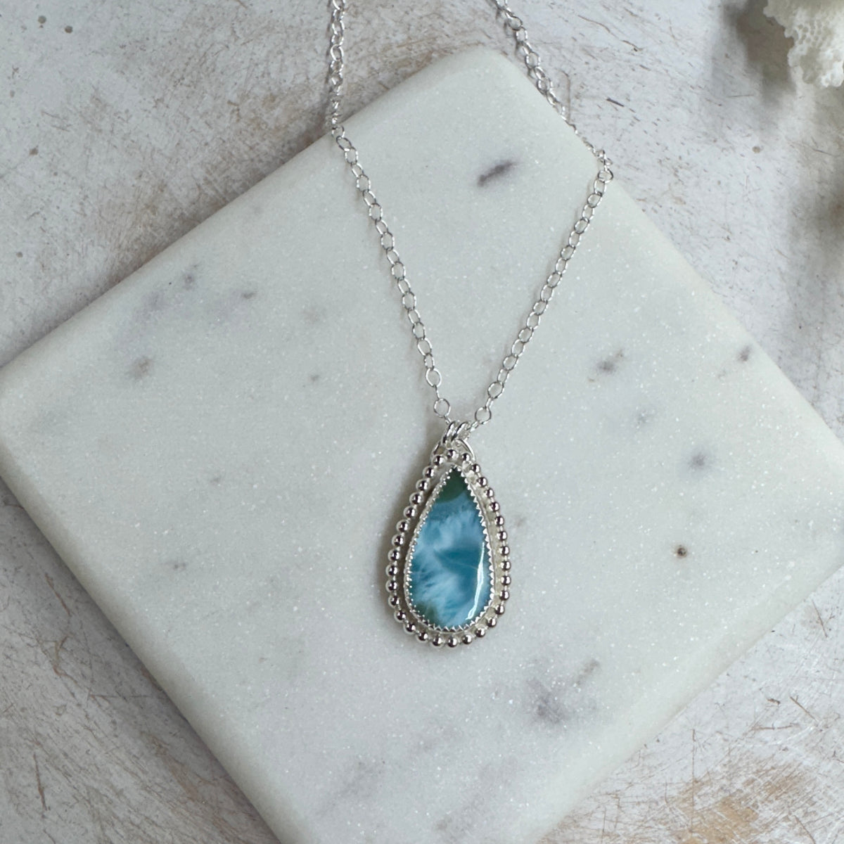 Larimar Teardrop Silver Necklace