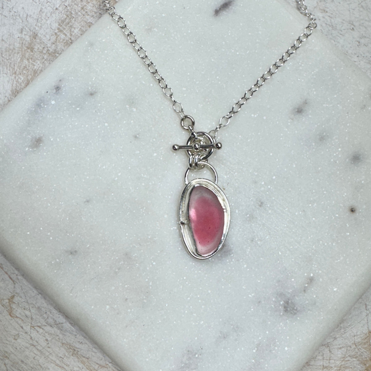 Pink Seaham Sea Glass Toggle Front Necklace