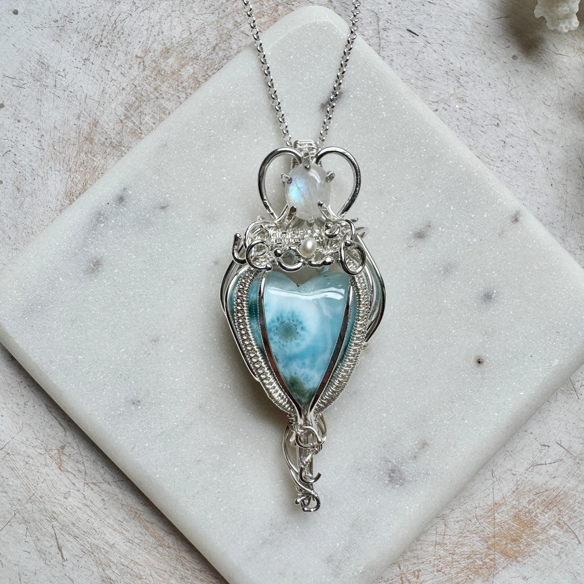 Larimar & Moonstone Woven Pendant