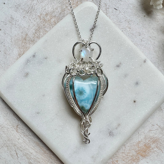 Larimar & Moonstone Woven Pendant