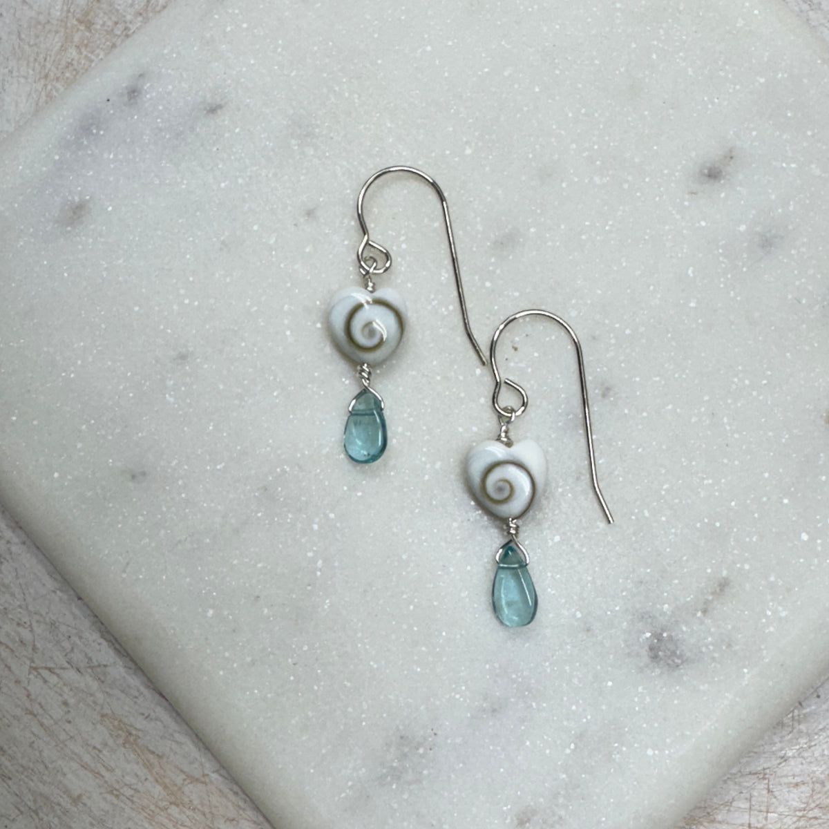 Shiva Shell Heart & Blue Topaz Earrings