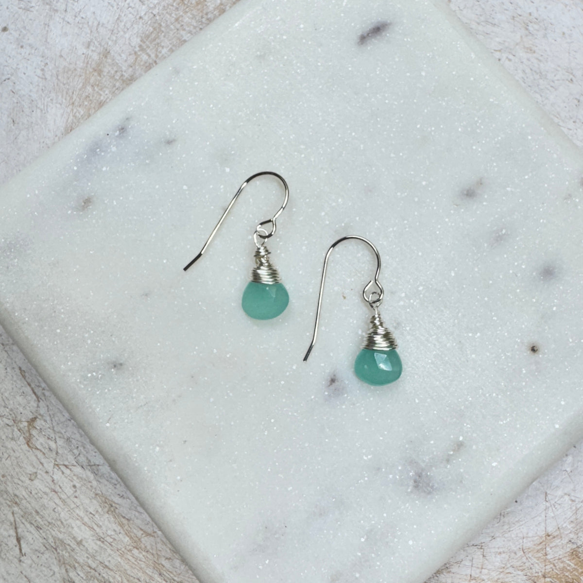 Aqua Chalcedony Teardrop Earrings