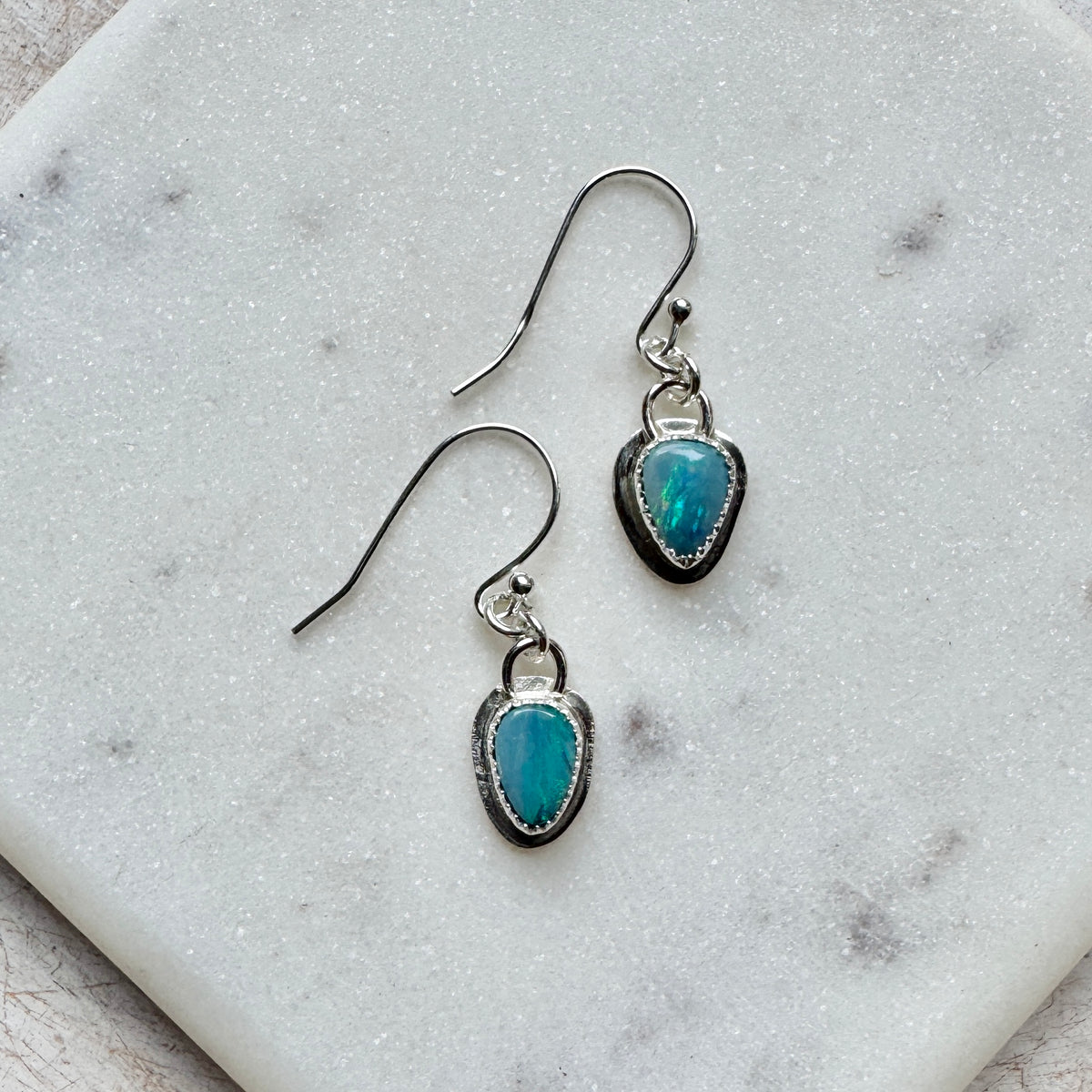 Australian Blue Opal Teardrop Earrings