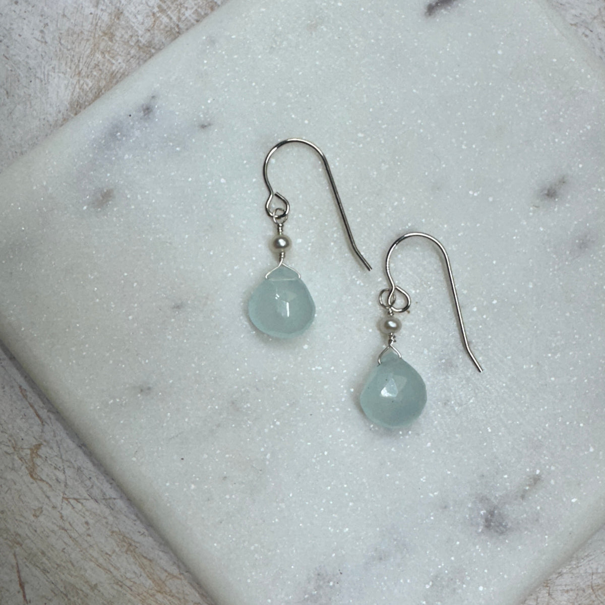 Aquamarine & Pearl Teardrop Earrings