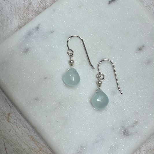 Aquamarine & Pearl Teardrop Earrings