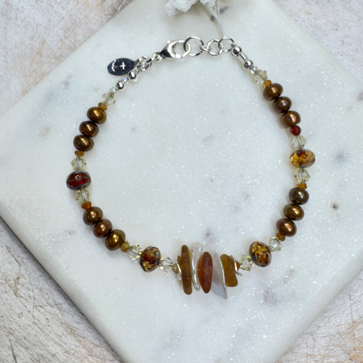 Honey Sea Glass & Keshi Pearl Bracelet