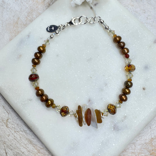 Honey Sea Glass & Keshi Pearl Bracelet