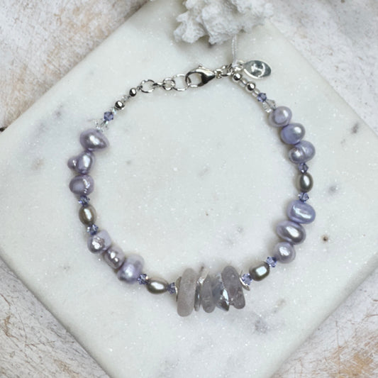 Lavender Sea Glass & Keshi Pearl Bracelet
