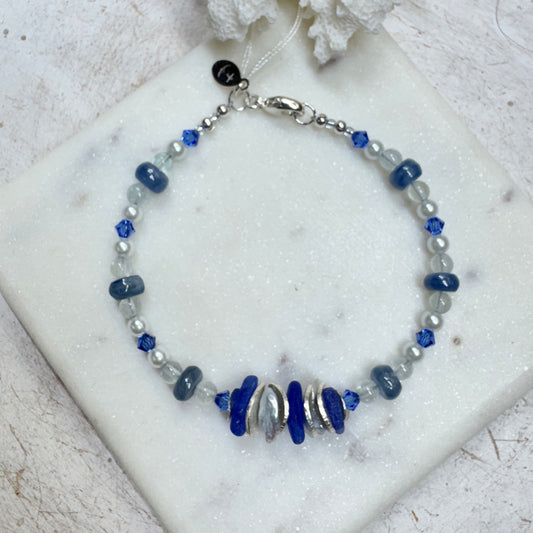 Cobalt Sea Glass & Keshi Pearl Bracelet
