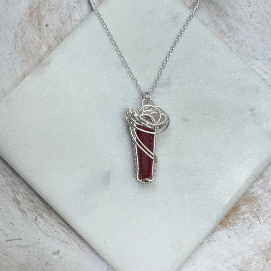 Red Sea Glass Silver Woven Necklace