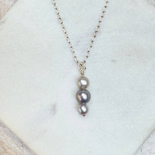 Grey Stacked 3 Pearl Necklace