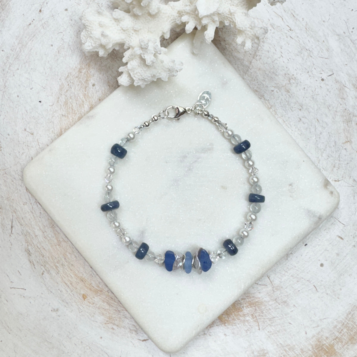 Cornflower Sea Glass & Pearl Necklace