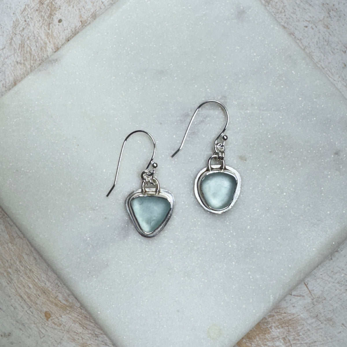 Pale Blue Sea Glass Bezel Set Earrings