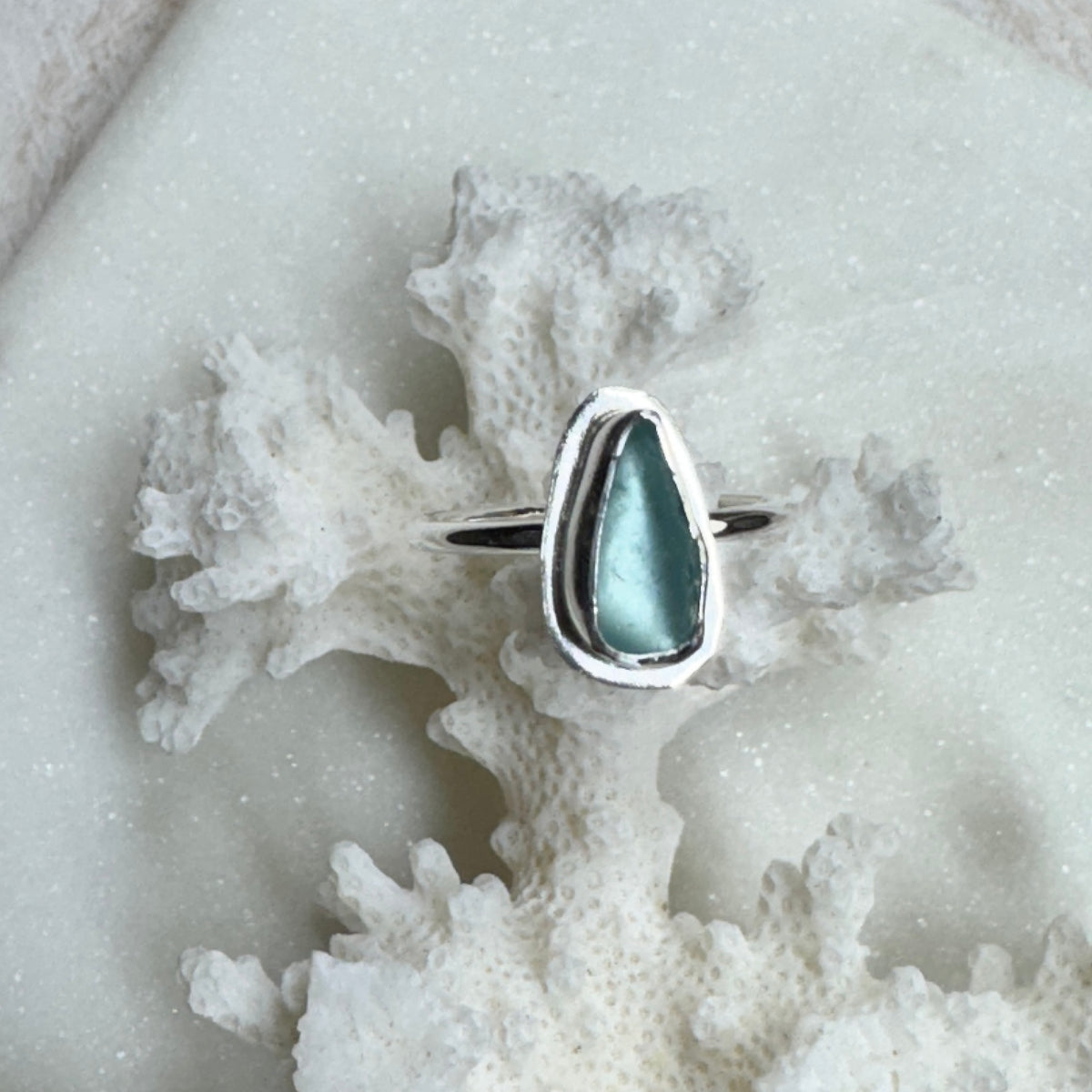 Pale Blue Sea Glass Stacking Ring (Size 7)