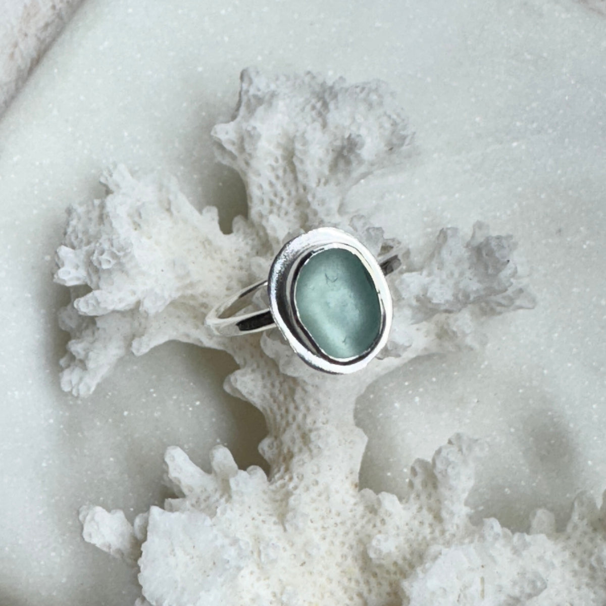 Pale Blue Sea Glass Stacking Ring (Size 6.5)
