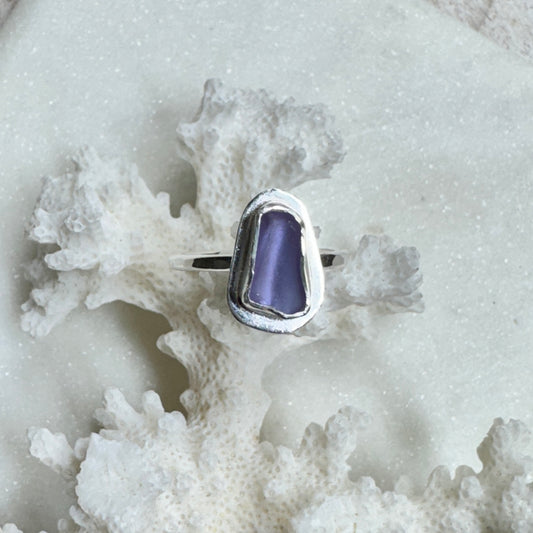 Rare Purple Glass Silver Stacking Ring (Size 6)
