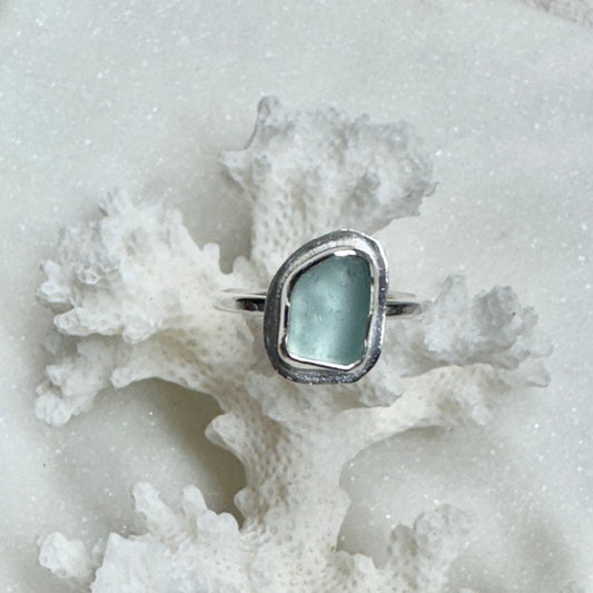Pale Blue Sea Glass Stacking Ring (Size 5)