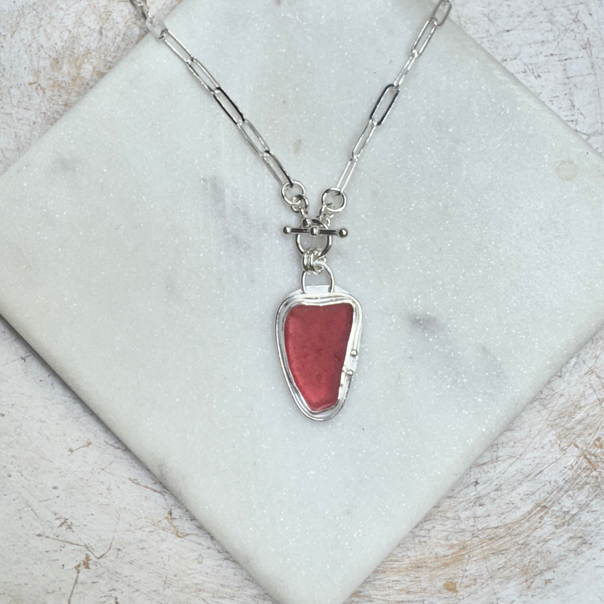 Deep Pink Seaham Sea Glass Toggle Front Necklace