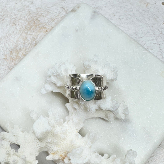 Larimar Organic Silver Wide Ring (Size 8.5)