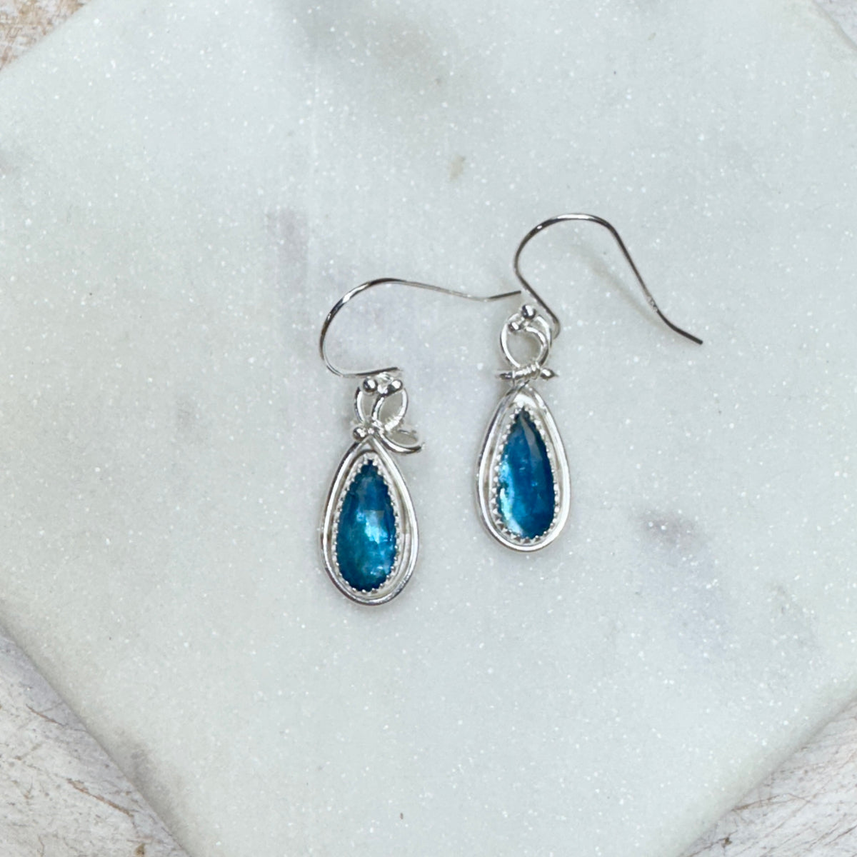 Pariba Blue Kyanite Teardrop Silver Earrings