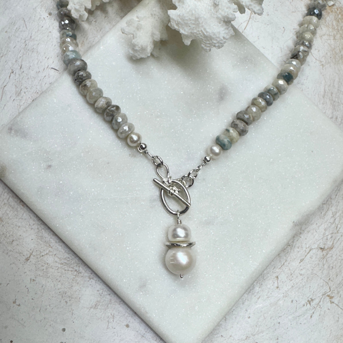 Moonstone & Pearl Toggle Front Necklace