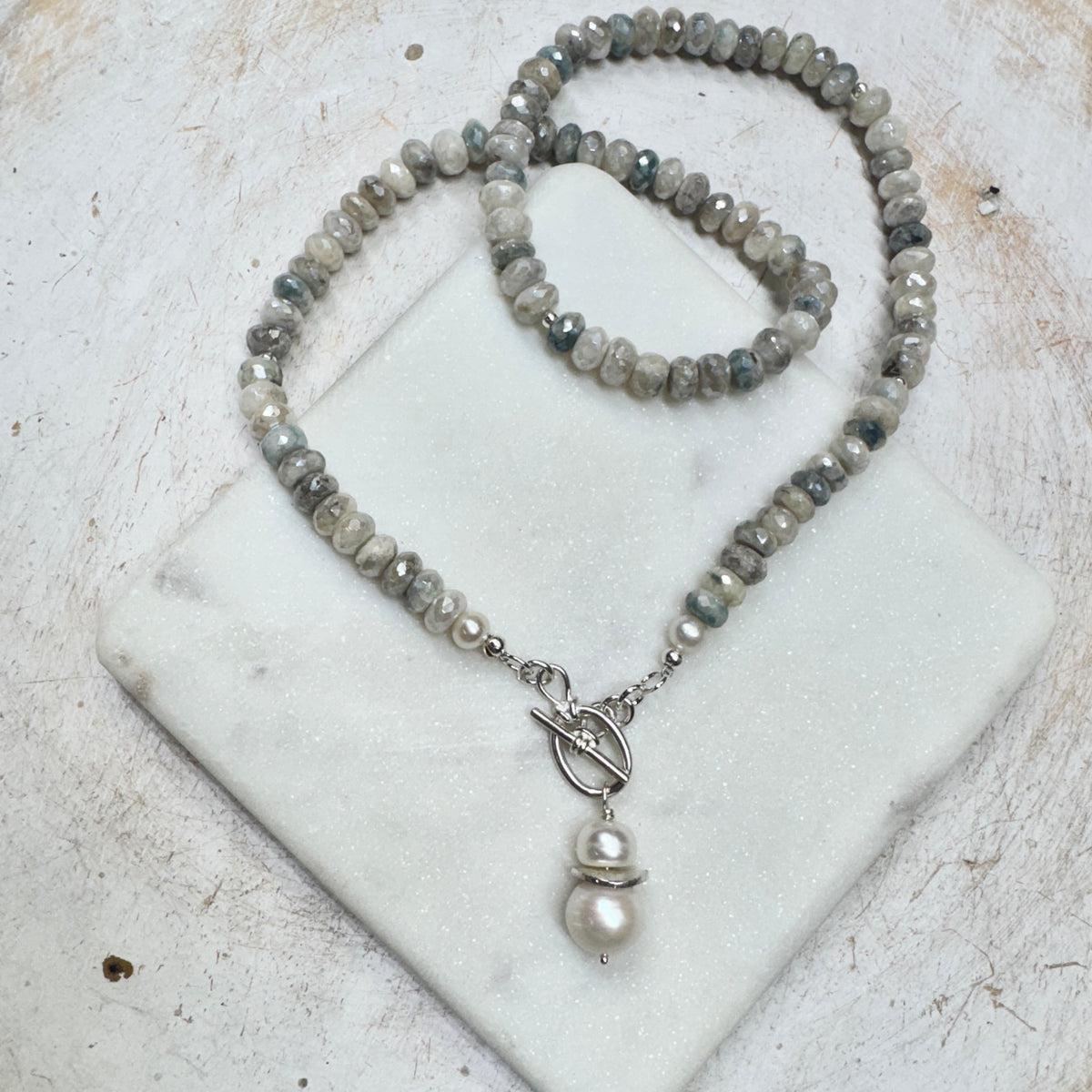Moonstone & Pearl Toggle Front Necklace