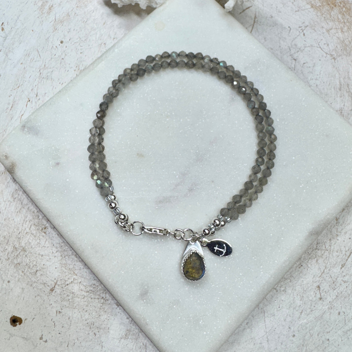 Labradorite Gemstone 2-Strand Bracelet with Labradorite Charm