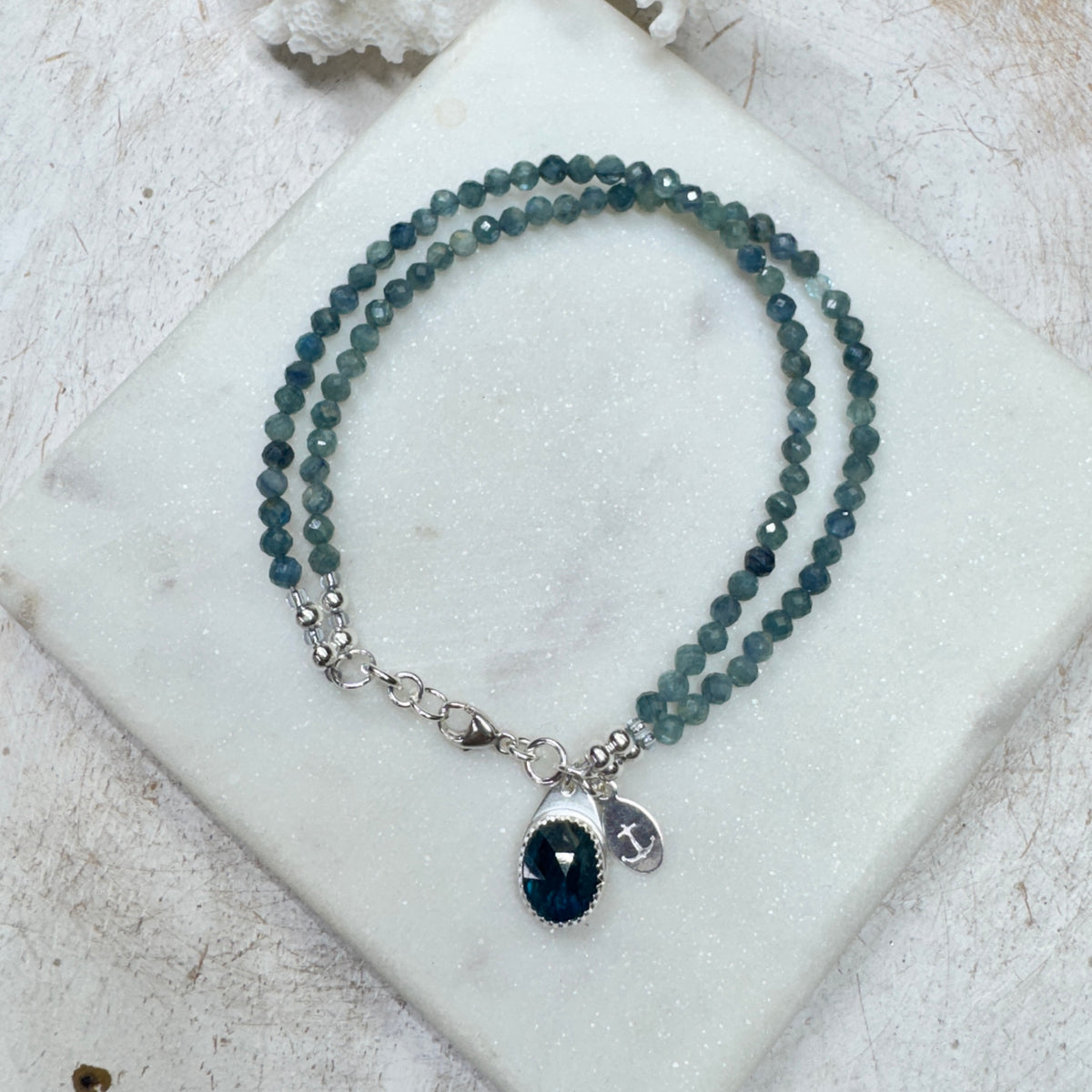 Blue Kyanite Gemstone 2-Strand Bracelet with Kyanite Charm