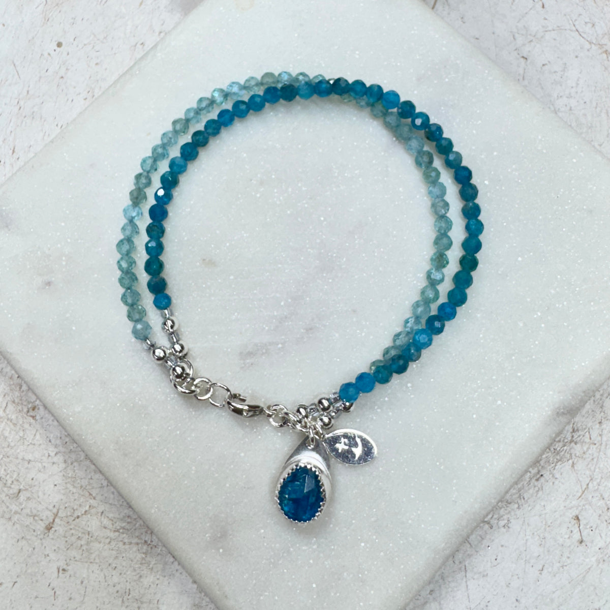 Apatite Two Tone Gemstone 2-Strand Bracelet with Kyanite Charm
