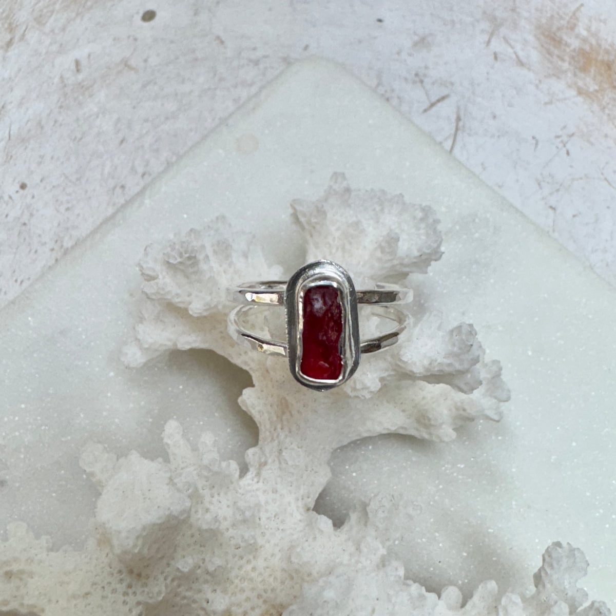 Reserve Order- Red Sea Glass Double Band Ring- Holly L.