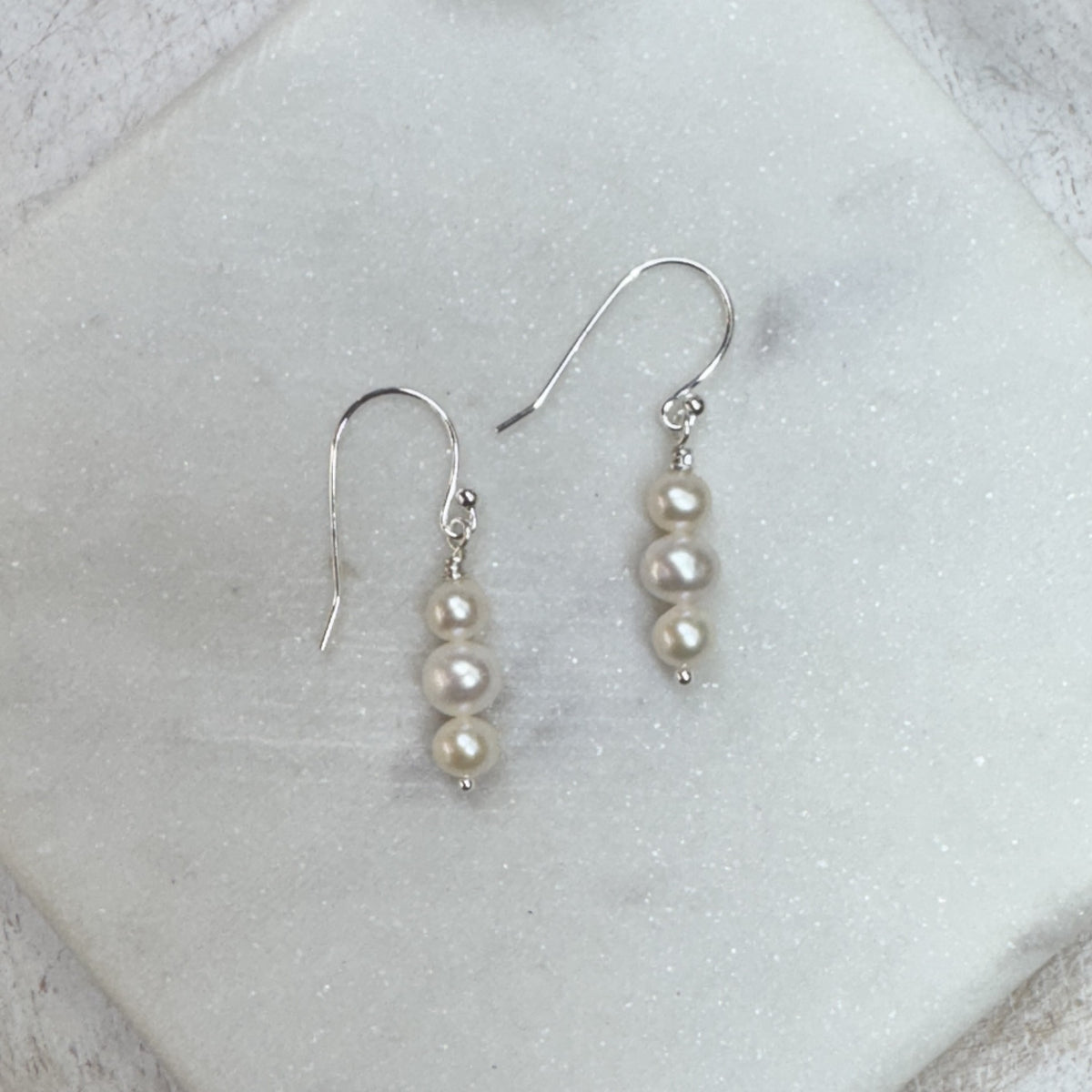 3 Stack White Freshwater Pearl Earrings