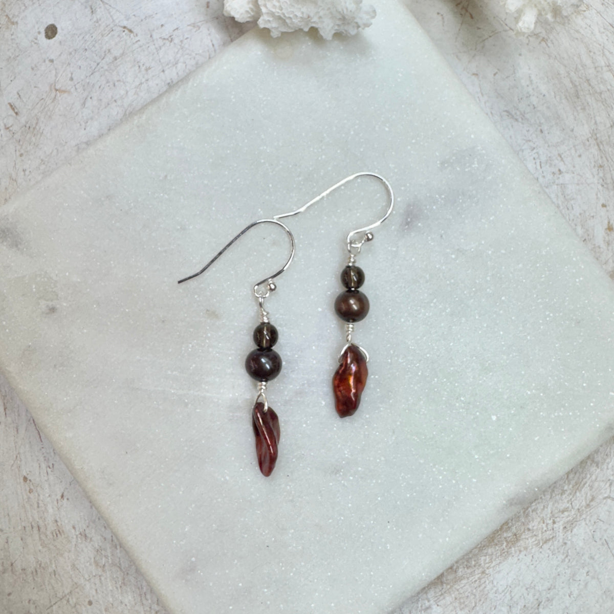 Brown & Orange Freshwater Pearl Earrings