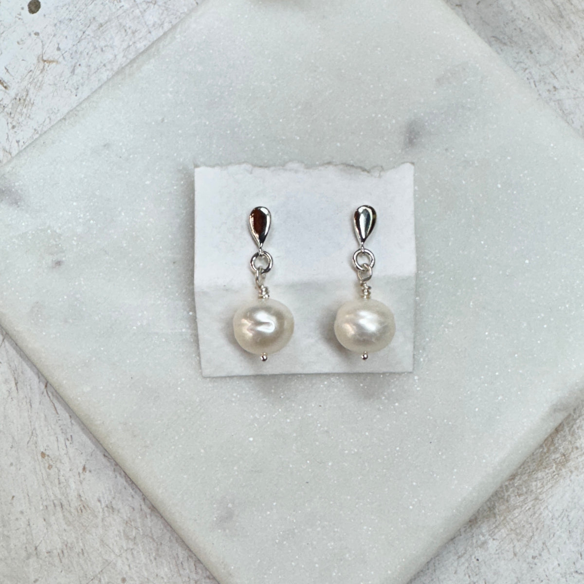 White Freshwater Pearl Dangle Post Earrings