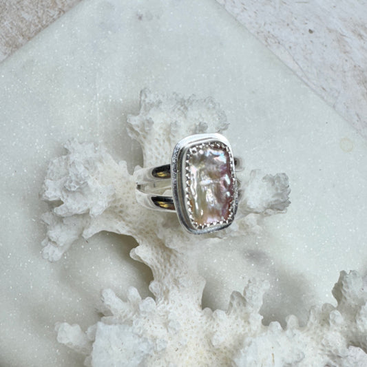 Soft Pink Pencil Pearl Ring (Size 6.5)