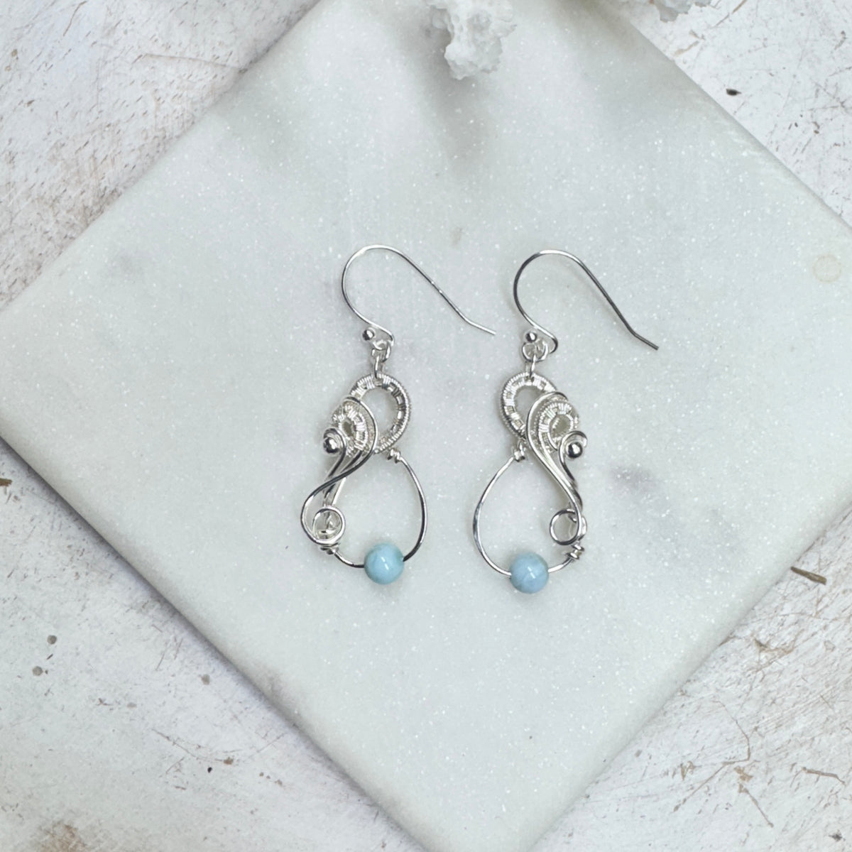 Larimar Woven Silver Earrings